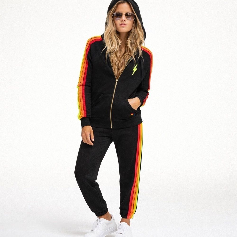 Aviator Nation Neon 4 Stripe Black Full Zip & Joggers